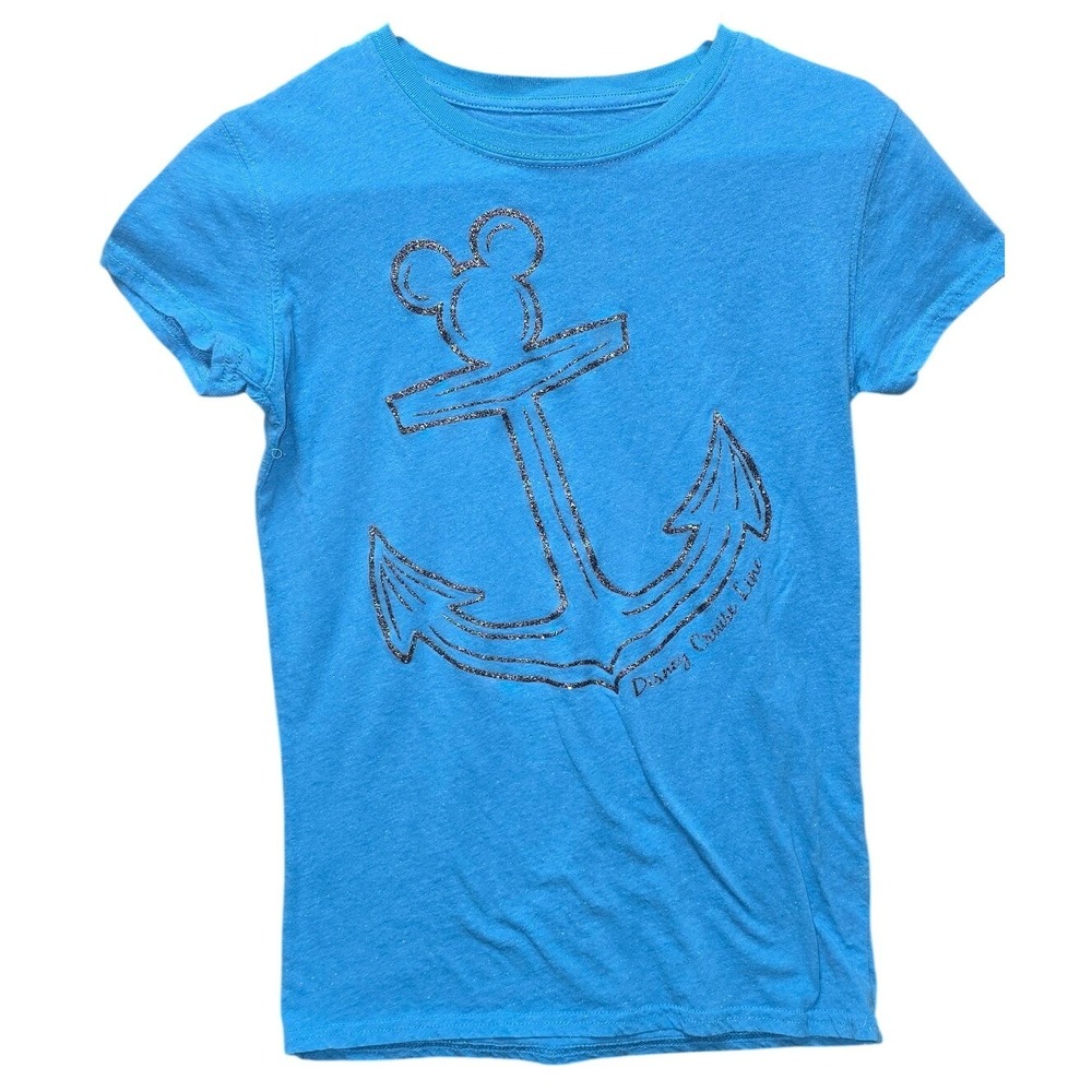 Disney Cruise Line Womens Blue Anchor Mickey Mouse Graphic T-Shirt Medium Lurex